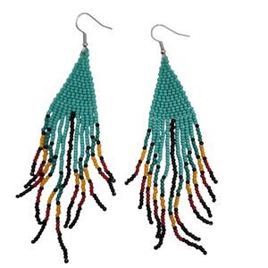 Free People Turquoise Multi-Bead Fringe Dangle Earrings